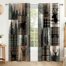 Rustic Cabin Bear Deer Forest Blackout Curtains, 2 Panels 42x84 Inch Brown picture