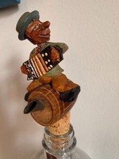 Vintage Austrian Kufstein Carved Wooden Bottle Stopper – Accordion Player picture