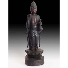 Early Edo Kannon Bosatsu Antique Japanese Walnut Wood Guan Yin Carving 18”H 觀音菩薩 picture