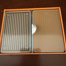 HERMES 2 deck of playing cards Striped pattern Silver Edge Mini Brand New in Box picture