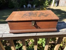 Antique 1800's Wooden Jewelry, Document or Keepsake Box With Brass Toggle Latch picture