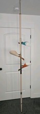 Vintage MID CENTURY MODERN Tension Pole Lamp ~ WOOD BRASS SHADES ~ ATOMIC MCM picture