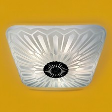 Vintage LARGE Mid Century Art Deco Geometric Lightolier Glass Light Fixture MCM picture
