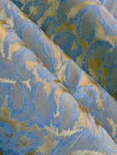 Robins Egg Blue & Gold 1940’s Hollywood Regency  Satin Brocade Vintage Fabric picture