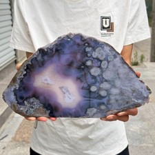 2.76LB Huge Natural Blue Flower Agate Slab Quartz Crystal Mineral Specimen picture