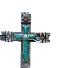 DeLeon Collections Decorative Wall Cross Turquoise-Colored Inlay w/ Hanger picture
