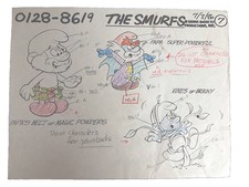 Vintage 1986 Hanna-Barbera Smurfs Model Sheet - Papa Smurf & Brainy Smurf picture