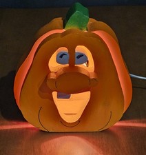 VINTAGE Handcrafted 3D Wood Jack O Lantern Lighted Halloween Pumpkin Lamp picture