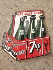 VINTAGE 1950'S 7 UP POP SODA SIX PACK CRATE PORCELAIN SIGN  9