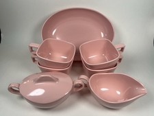 Vintage Pink Brookpark Melamine Melmac Set Sugar Creamer 4 Cups And Serving Bowl picture