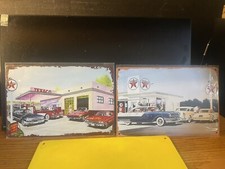 VINTAGE 50’s-60’s TEXACO FILLING STATION METAL SIGNS12”x8” NIP COOL CARS MANCAVE picture