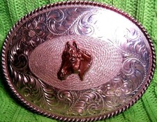 Awesome HIGH END SOLID STERLING SILVER Front Horse Head TROPHY Belt Buckle  picture