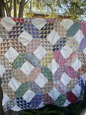 Vintage 1940s-50s Feed sack Florals Patchwork Quilt Top picture