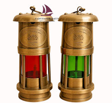 ZAIN Set of 2 Nautical Brass Starboard Ship Vintage Oil Lamps Maritime Coastal picture