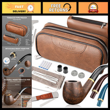 Handmade Pipe Set with Leather Pouch, Wood Pipe & Accessories - Scraper, Stand, picture