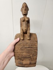 Old AUTHENTIC 1920 - 1950s African Hand Carved Wood Fertility GOD STATUE Sitting picture