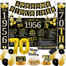 70Th Birthday Decorations Men Women, Black Gold Back in 1956 Poster picture