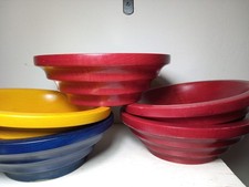 Rare MCM Pietro Manzoni Set Of 5 Italy Sculptural Wood Salad Bowls Mixed Colors picture
