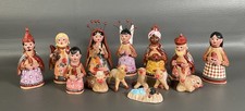 Vintage Mexican Folk Art Nativity Set 14 Pc Hand Painted Clay Multicolori picture