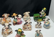 Lot of 10 Enesco Mary's Moo Moos Cow Figurines Vintage John Deere Tractor Boy picture