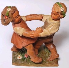 Vintage 1950s Marked ANRI Hand-Carved Wood Sculpture Dancing Tyrolean Couple picture