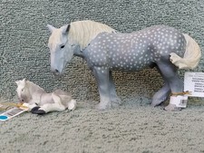 Retired Papo Dapple Grey Percheron Mare & Foal Set #51051 & 51052 With Tags picture