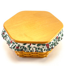 Longaberger 10” Generations Basket w/Holly Fabric Liner, Protector & Lid picture