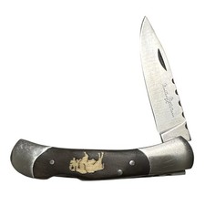 Vintage MONTANA ARTISANS Buffalo Inlay Plain Edge Tooled Drop Point Knife picture