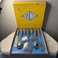 Vintage Best Maid 8 Piece Stainless Steel Kitchen Tool Set in Box USA with rack  picture