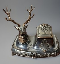 HTF Antique Jennings Brothers Silver Plated Stag Deer Inkwell picture