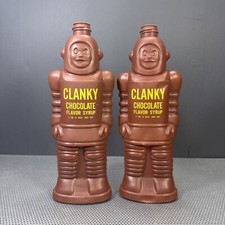 (2) Two Vintage 1963 Clanky Chocolate Flavored Syrup Robot Empty Bottles picture
