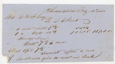 1855 Handwritten Philadelphia Financial Note to S.L. Koot C. Stokes Bill Antique picture