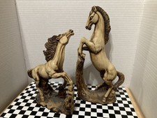 Vtg MCM Italian Resin Carved Cream Toned Horse Figure Set Of 2 Signed “RB” picture