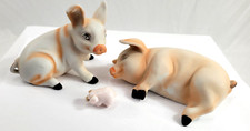 3 Vintage Bisque Ceramic Pig Piggy Figurine 6