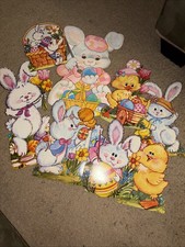 Vintage Easter Bunny Cardboard Cutouts Wall Decorations Lot picture
