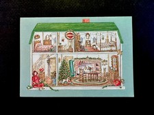 1 VTG MCM Xmas Greeting Card Stunning 2 Story Miniature Old Fashioned Doll House picture