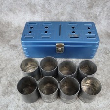 VTG 1940s Home Budget Bank Blue Metal Box 8 Cup Inserts Storage Container picture
