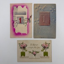 Lot 3 Antique Happy New Year Postcards 1907 1910 Embossed Franklin Stamps picture