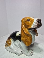 Vintage Ceramic Clay Basset Hound Dog Puppy Size Sculpture Italy Majolica 10