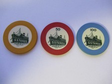RARE VINTAGE 1938 LOT OF 3 S.S. TANGO CREST & SEAL POKER CHIPS *  picture
