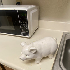 White Ceramic Pig Figurine Glossy Finish Animal Decorative Sculpture picture