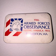 Vintage 1986 Armed Forces Observance Pin Bremerton WA Statue of Liberty Button picture