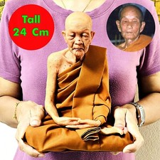 Lifelike Wax Art Monk Meditation Statue Lp Doon WatBuraparam Thai Amulet #17146 picture